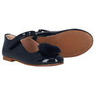 Girls Navy Blue Fur Patent Leather Shoes, 2, hi-res